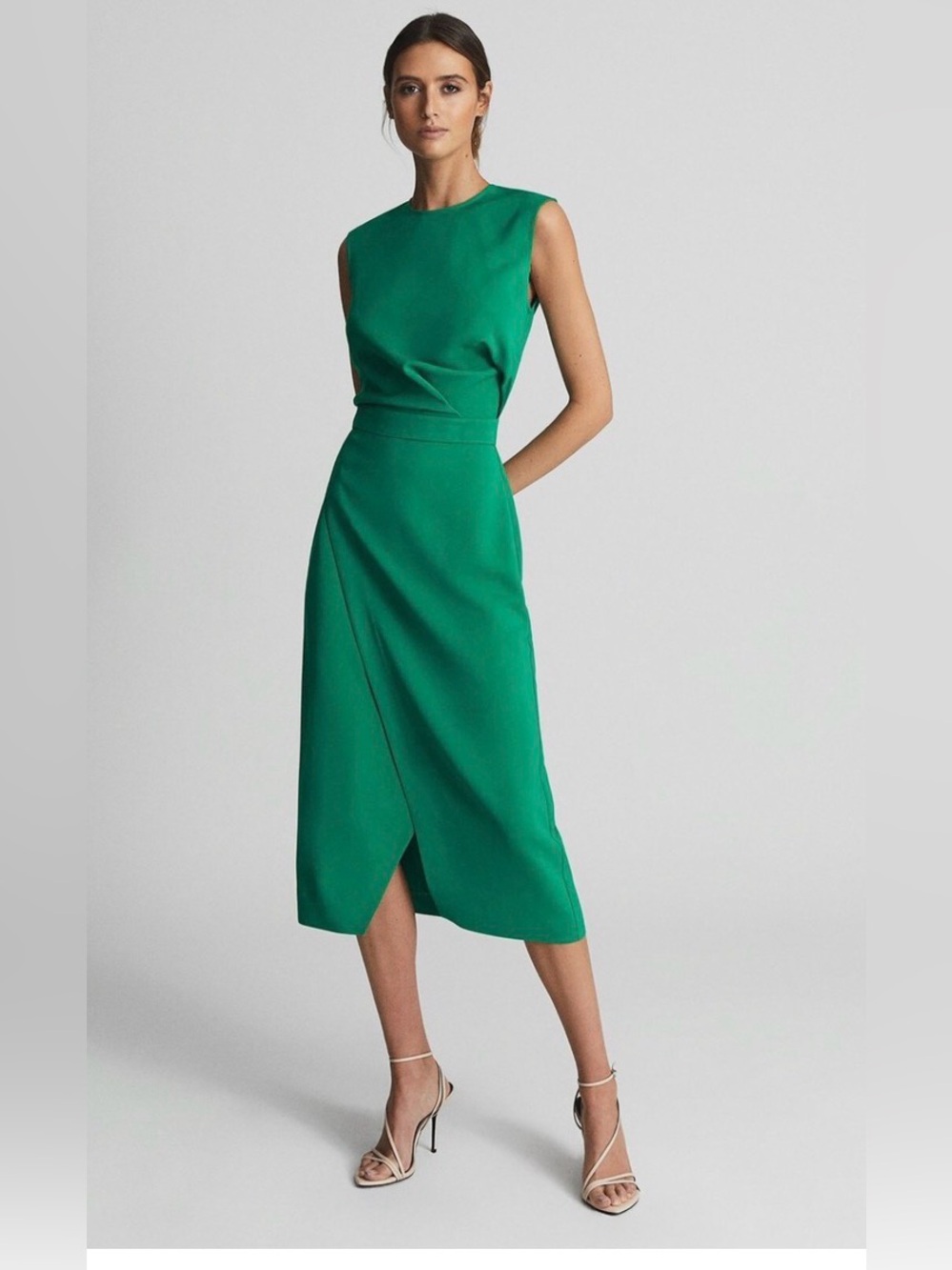 New REISS Green Sleeveless Bodycon Midi 
Dress crew neckline Slim Fit Size 2
